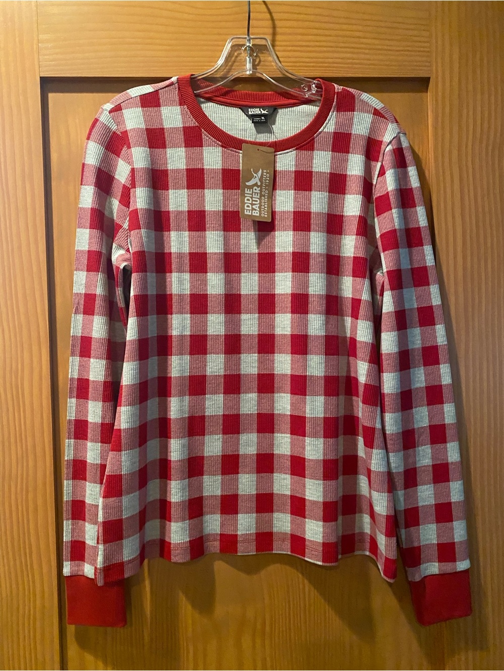 Eddie Bauer Women’s Infinity Red/Gray Plaid Thermal Long Sleeeve Shirt NWT